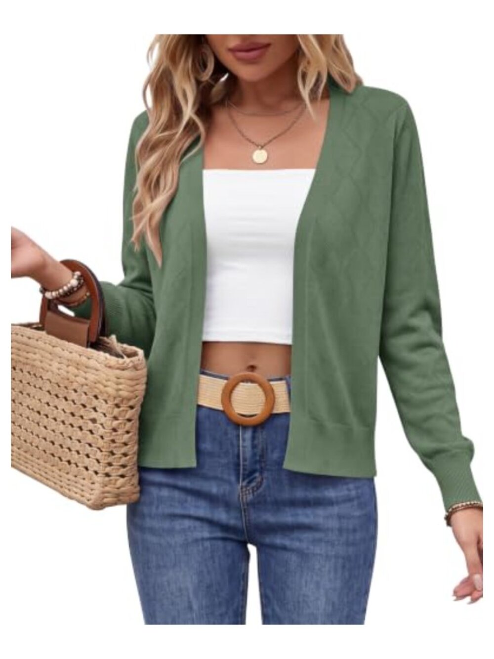 Open Front Knit Cardigan Hollow Out Lightweight Long Sleeve Layering